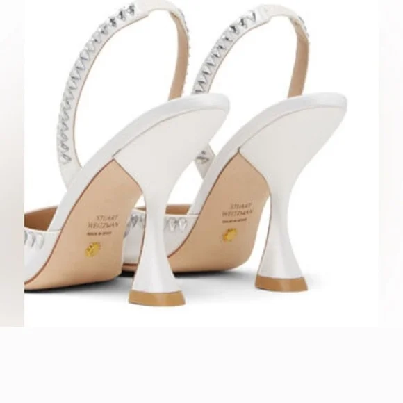 Stuart Weitzman Cream Heels with Rhinestone Accents - Picture 4 of 7